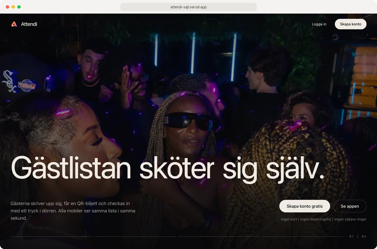 Hemsidan för Attendi.