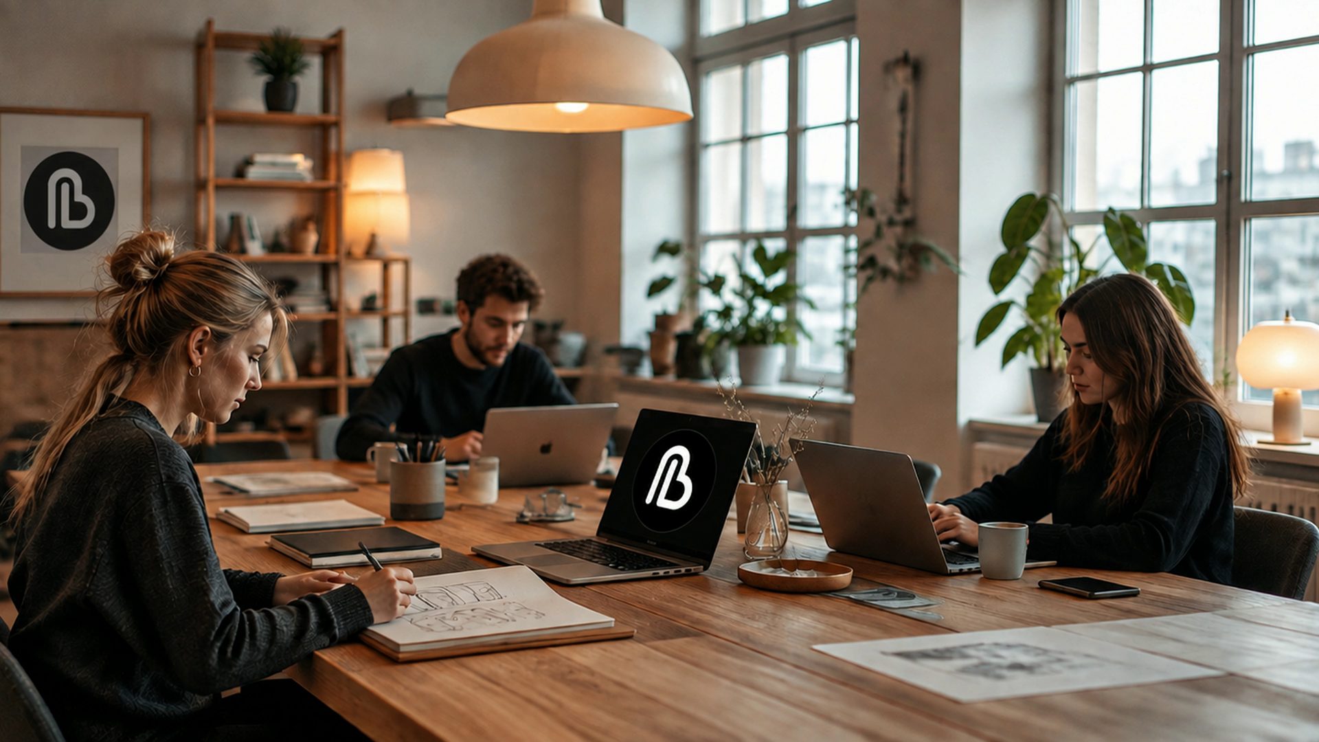 Kreativ studio i Göteborg i skymningen